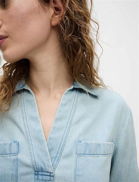 Buy Lyocell Denim Oversized Crop Shirt at Marks & Spencer