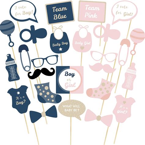 Buy Baby Shower Photo Booth Props Navy Blue and Pink Boy or Girl Gender ...