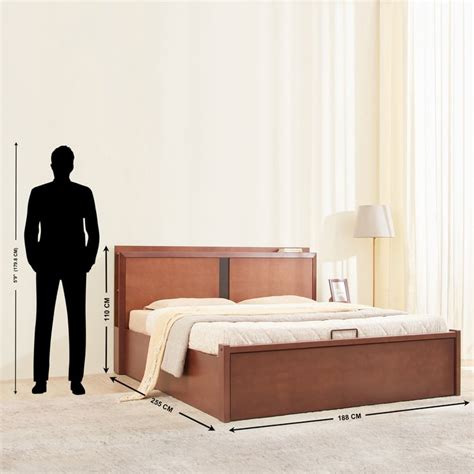 Buy Denis Raiden Mahogany Wood King Bed with Hydraulic Storage - Walnut ...