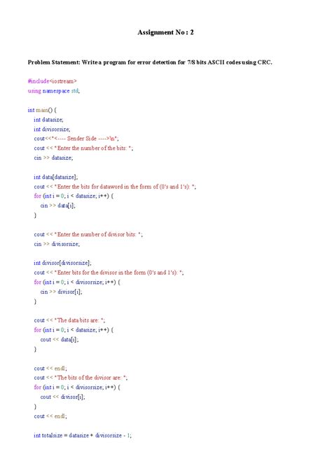 Assignment 2: CRC Error Detection for 7/8 Bits ASCII Codes - Studocu