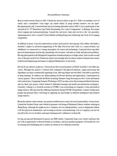 Image result for Personal Statement History Example