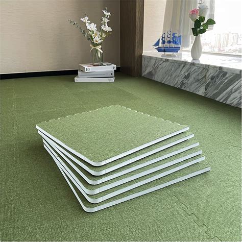 Foam Mat Floor Tiles Set - Interlocking Foam Padding With Linen Fabric ...