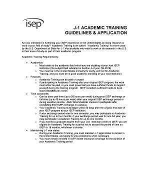 Fillable Online isep J-1 ACADEMIC TRAINING GUIDELINES & APPLICATION ...