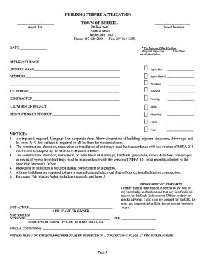Fillable Online bethelmaine BUILDING PERMIT APPLICATION TOWN OF BETHEL ...