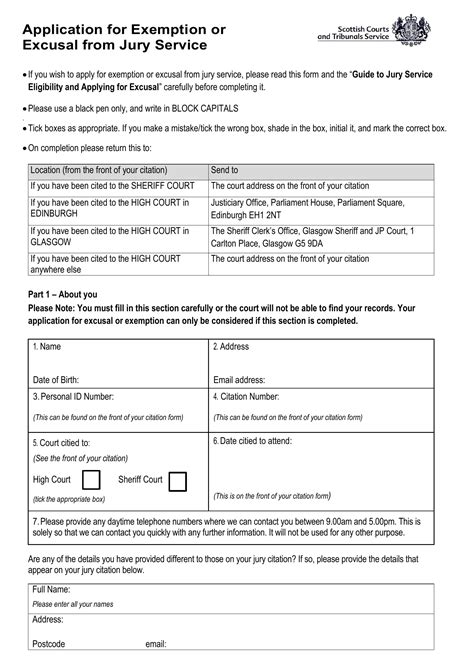 Application For Exemption Or Excusal From Jury Service PDF Form - FormsPal