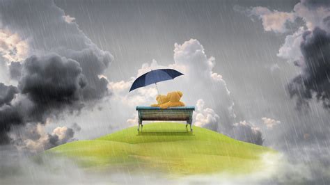 Download wallpaper 3840x2160 bench, rain, teddy bear, love 4k uhd 16:9 ...