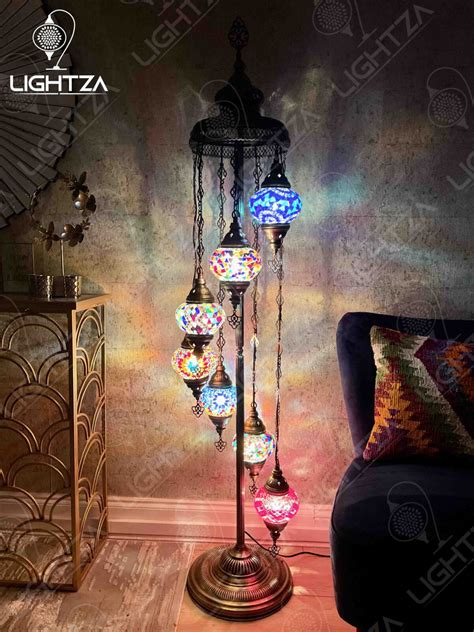 Polychromic Turkish Moroccan Mosaic Handmade 7 Globes Floor Lamp - Lightza