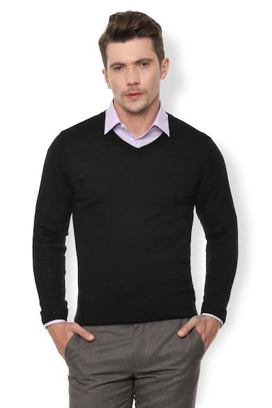 Buy Men Black Knit V-Neck Sweater Online - 446085 | Van Heusen