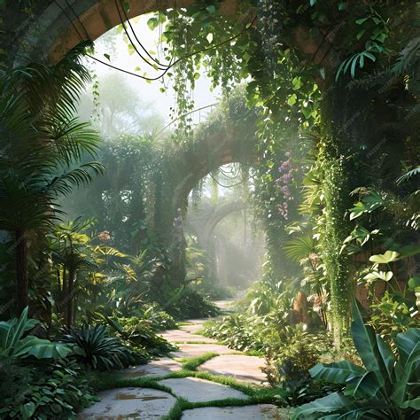 Premium AI Image | A fantastical garden with plants that have unusual properties