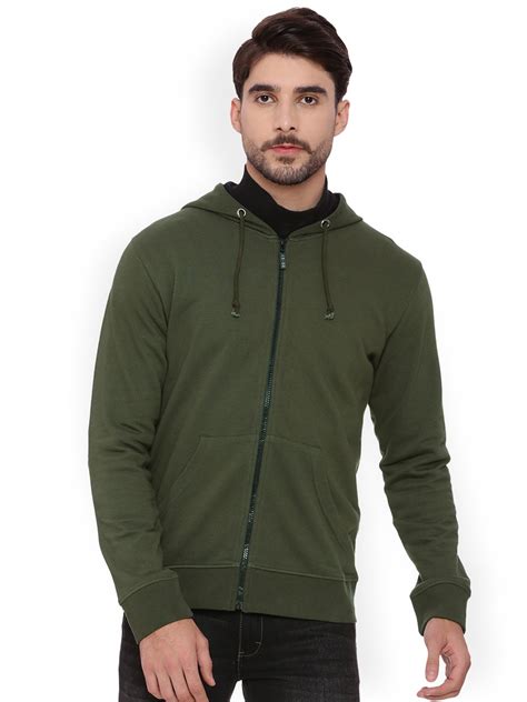 Buy ARISE Men Olive Green Solid Hooded Sweatshirt - Sweatshirts for Men ...