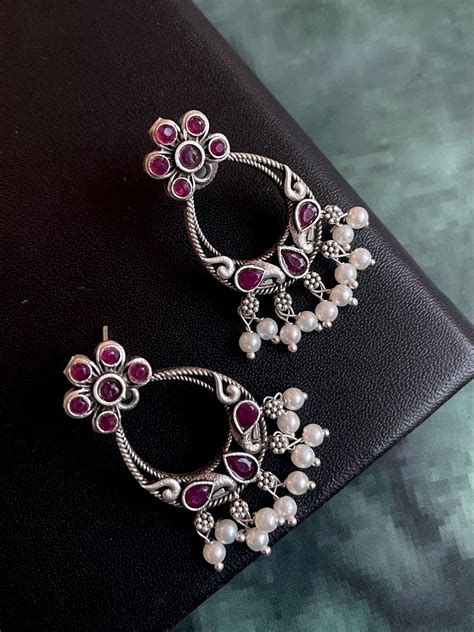 Silver Replica Oxidized Beaded Trendy Earring – Prettiq