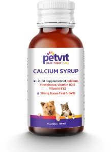 Petvit Calcium Syrup with Calcium, Phosphorus, Vitamin D3 & B12 For Dog ...