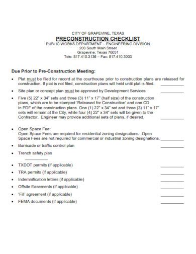 Image result for Pre-Construction Activities Checklist