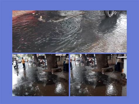 Collapsing and burst drainage road potholes and garbage Kolhapur in the ...
