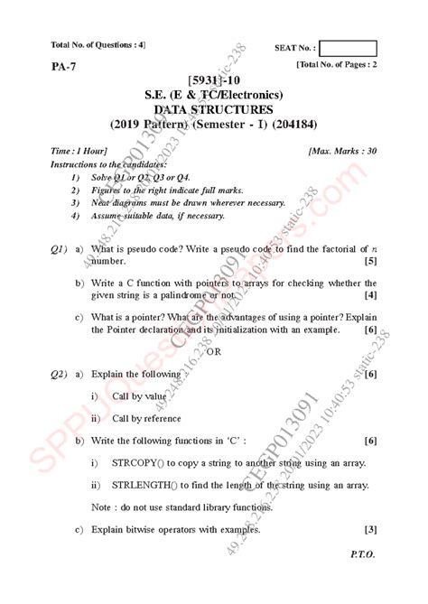 2022 Insem Question Paper - Q1) a) What is pseudo code? Write a pseudo ...