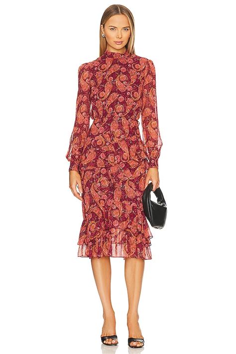 SALONI Isa Ruffle Dress in Ruby Paisley | REVOLVE