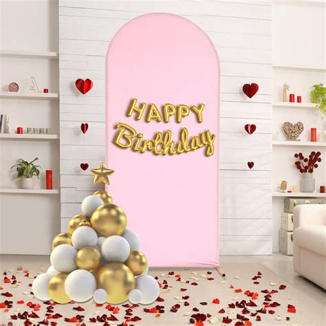 CNCEST 2.62-ft W x 5.91-ft H Pink Background with Gold Arch Garden ...