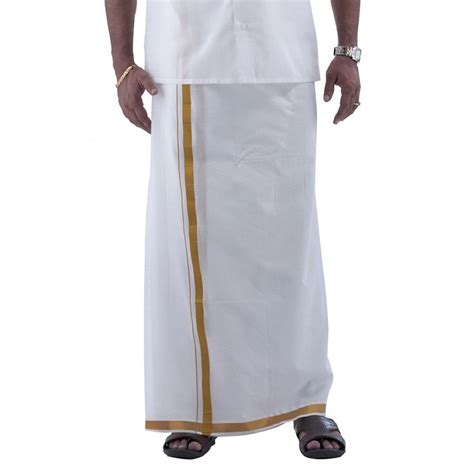 Ramraj Men's Gold Zari Border Cotton Dhoti (White, 4 Yards) : Amazon.in ...