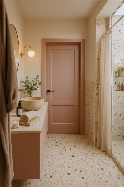 Terrazzo Bathroom Aesthetic With Blush Pink Door Ideas | Badezimmer ...