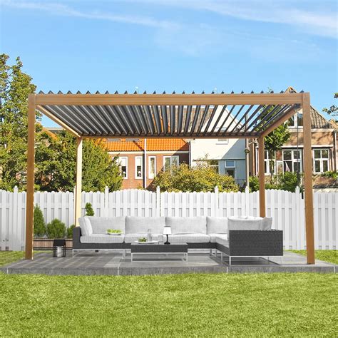 Domi outdoor living Domi Louvered Pergola 10x13FT, Outdoor Wood Grain ...