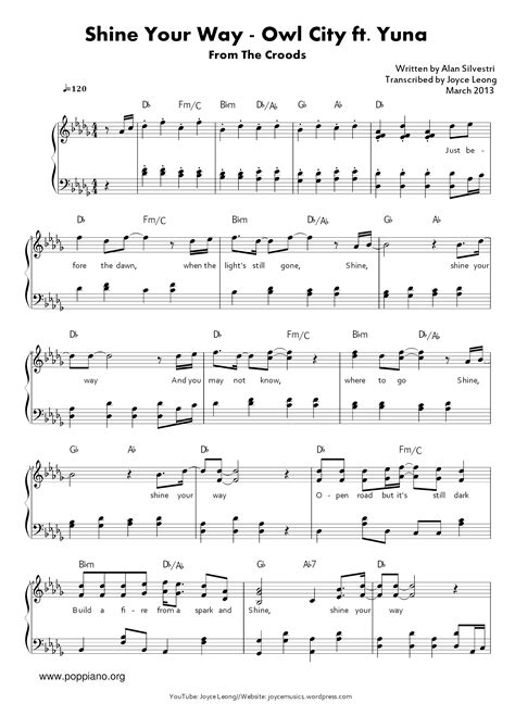 Owl City, Yuna-Shine Your Way Sheet Music pdf, -シャイン・ユア・ウェイ 악보 - Free ...