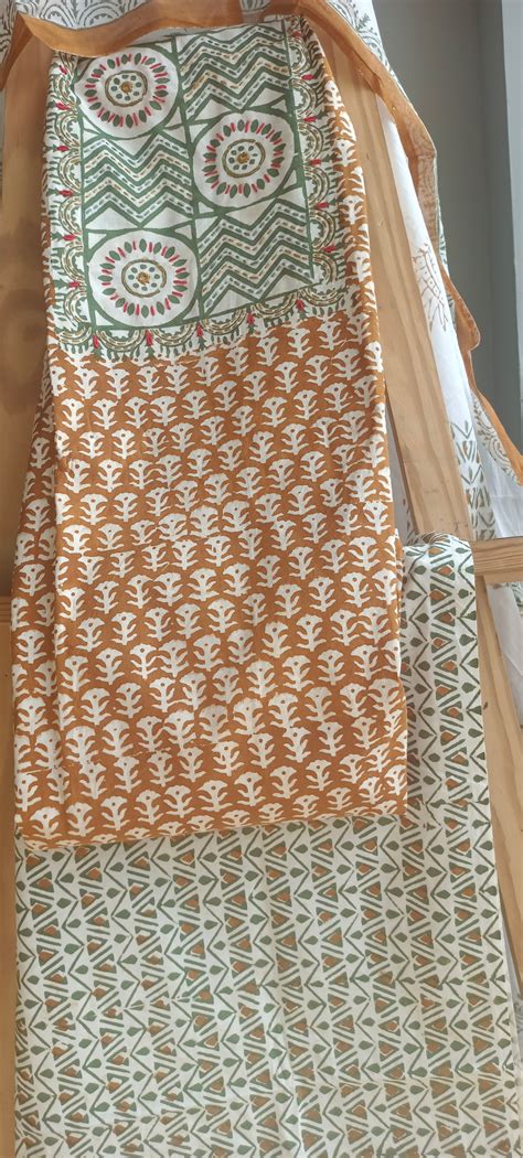 Mustard'n'green Baroda print cotton suit. – Blocks & Threads