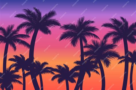 Colorful palm silhouettes background | Premium Vector