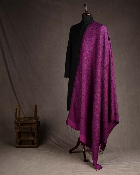 Violet Purple Norturnal Bats Brocade Handwoven Silk Wool Banarasi Shaw