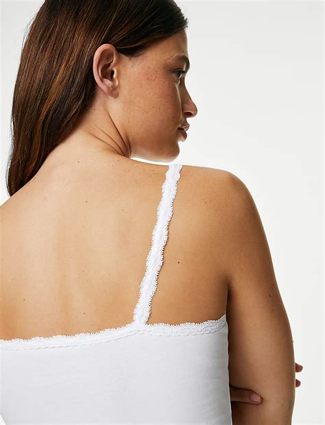 Buy 3pk Cotton Rich Lace Trim Vests at Marks & Spencer