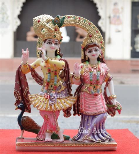 Super White Makrana Marble Radha Krishna Jugal Jodi Statue | 18 Inch