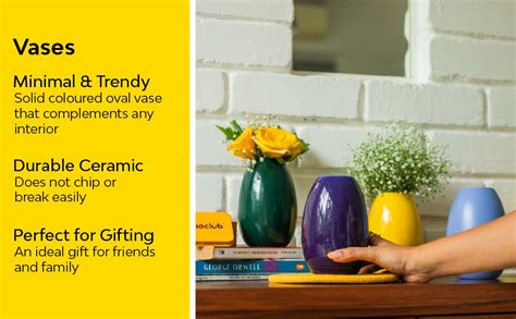 Buy 10club Ceramic Oval Vase | Flower Vase for Home Decor | Ceramic ...