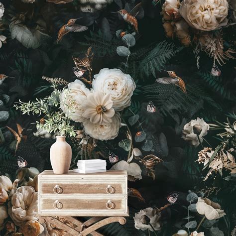 Dark Botanical Wallpaper, Moody Wallpaper Peel and Stick, Roses ...