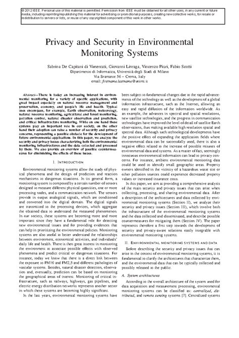 Privacy and Security Issues in Environmental Monitoring Systems (Unit5 ...