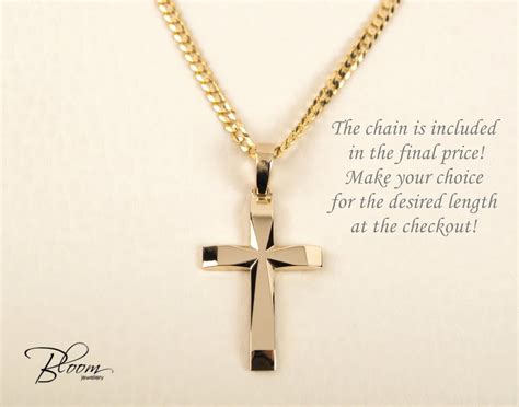 Mens Cross Necklace 14K Solid Gold Cross and Curb Chain Cross | Etsy