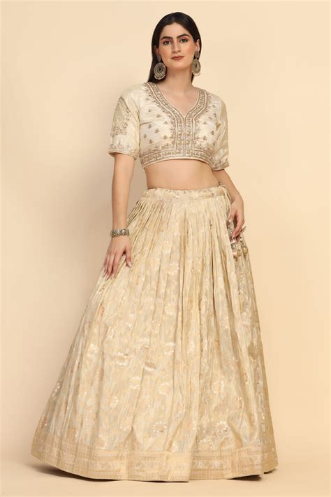 adorable cream color floral motif embroidered lehenga – ODHNI