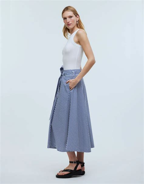 Poplin Flared Midi Skirt in Stripe | Madewell
