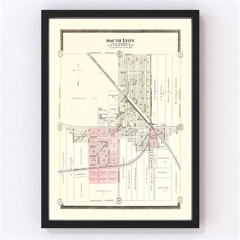 South Lyon Map 1896 Old Map of South Lyon Michigan Art Vintage Print ...