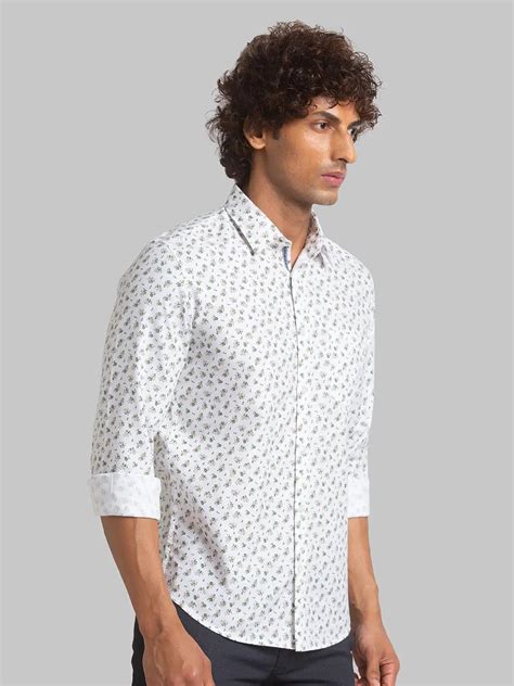 Men White Slim Fit Print Cotton Full Sleeve Shirts – MyRaymond