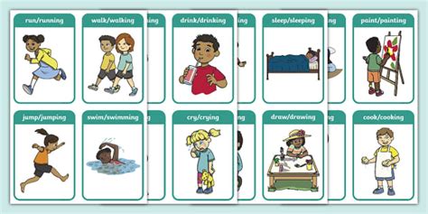 Action Verb Flashcards (Present Tense/Present Continuous)｜小四適用