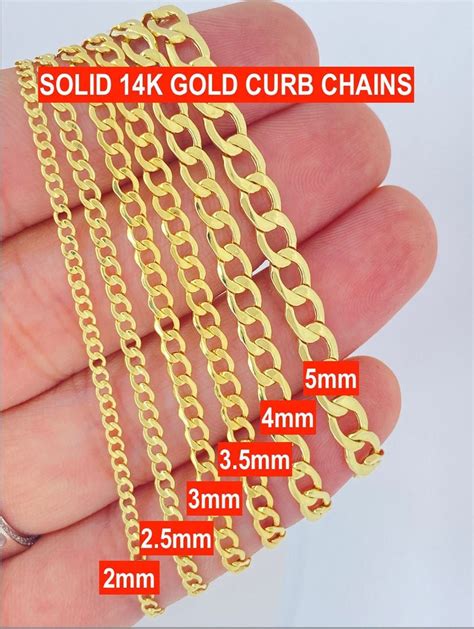 Solid 14K Gold Curb Chain Necklace, 2mm 2.5mm 3mm 3.5mm 4mm 5mm Curb ...