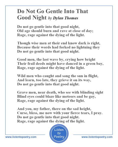 Do Not Go Gentle Into That Good Night - Dylan Thomas | Dying of the ...