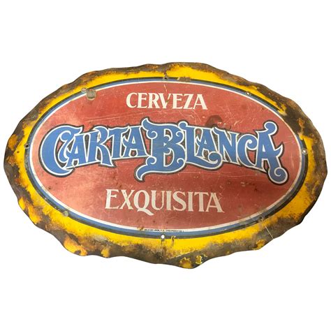 Antique Carta Blanca Mexican Beer Porcelain Sign, circa 1950 For Sale ...