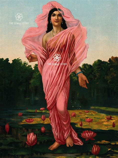 Padmini Lotus Woman Poster - Raja Ravi Varma Art (18×24) – The Soma Store
