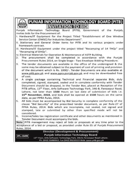 Fillable Online pitb gov PROCUREMENT OF STATIONARY AND GENERAL ORDER ...