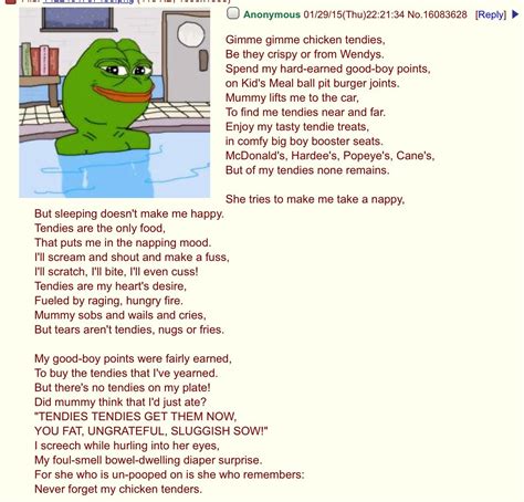 Image result for chicken tendies poem | Ball pit, Burger joints, Funny ...