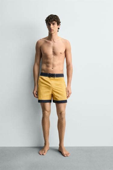 CONTRAST LONG SWIMMING TRUNKS - Light yellow | ZARA India