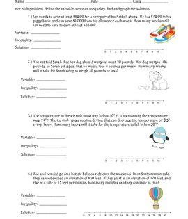 Image result for One Step Inequality Word Problems Worksheet
