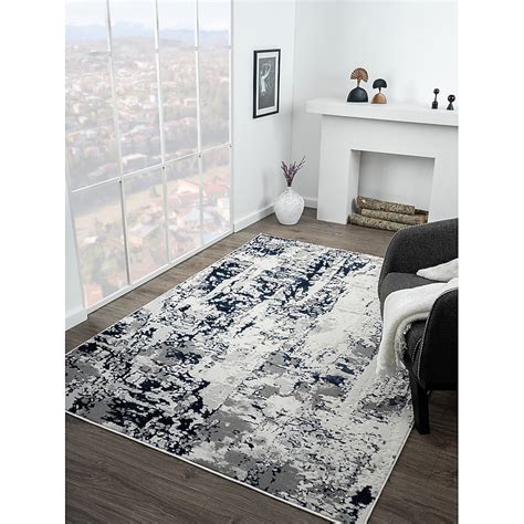 MDA Rugs Riley 8 X 11 (ft) White/Navy Indoor Abstract Area Rug RY01811 ...