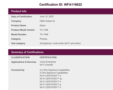 Nokia Style+ smartphone (TA-1448) appear in Wi-Fi certification ...