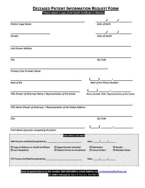 Fillable Online DECEASED PATIENT INFORMATION REQUEST FORM Fax Email ...